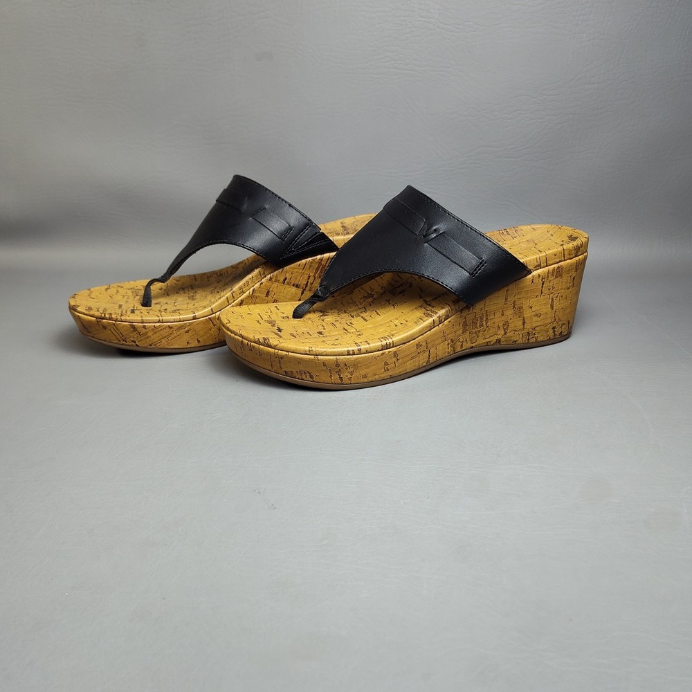 Vionic Atlantic Cameron Natural Womens Faux Leather Cork Thong Wedge Sz 7